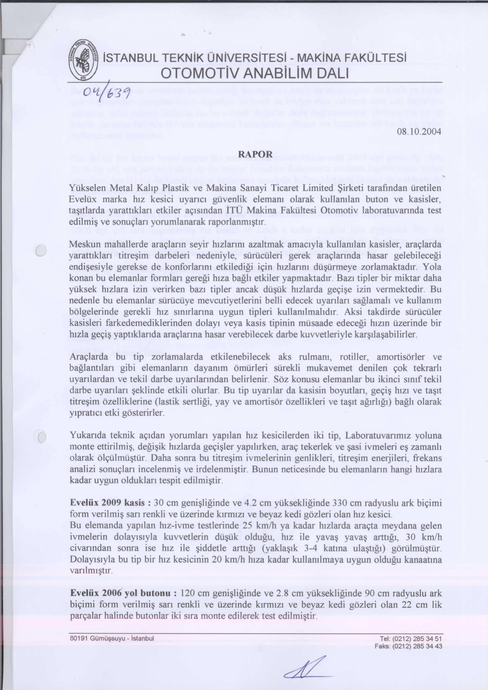 İTÜ Laboratuvar Test Belgesi