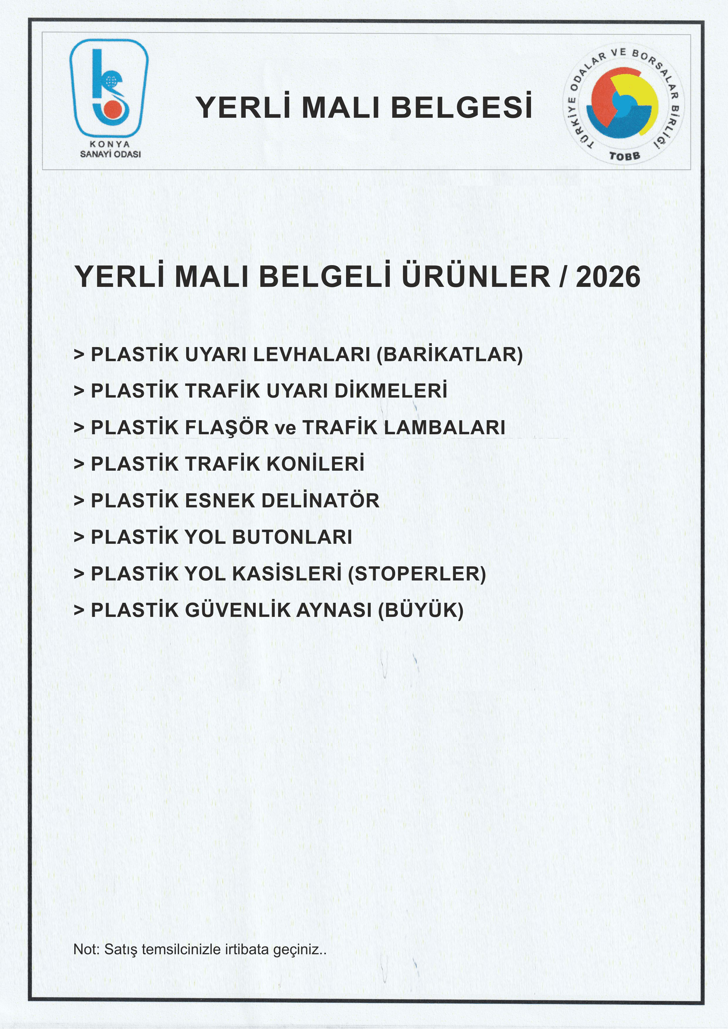 YERLİ MALI BELGELİ ÜRÜNLER